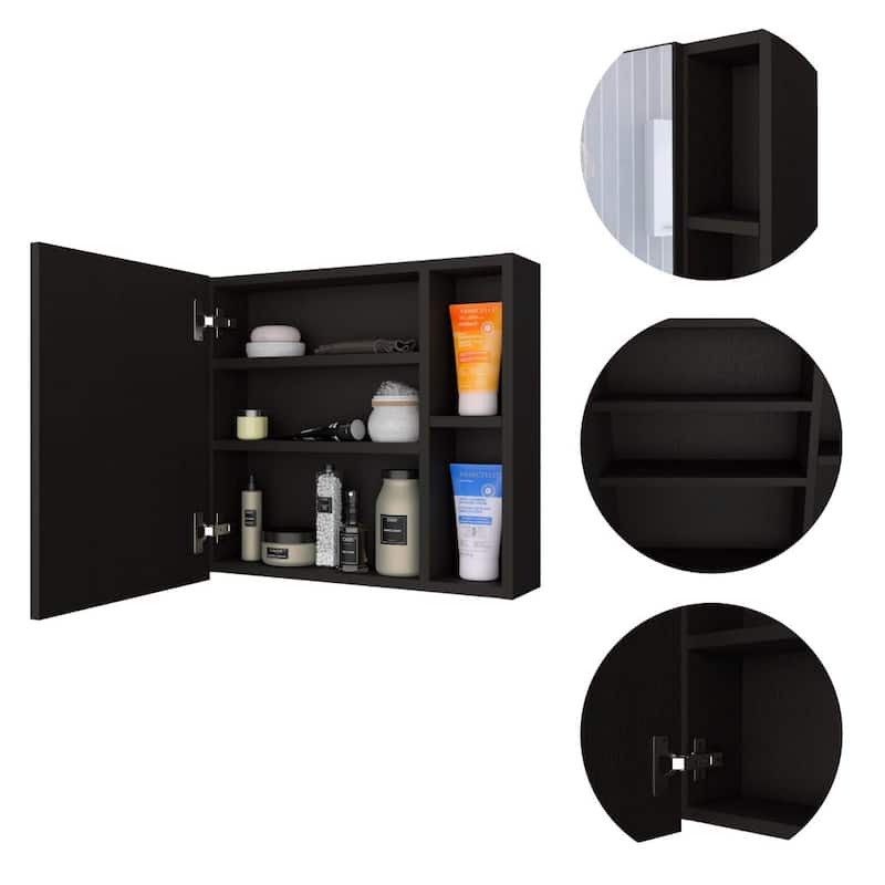 18" High Medicine Cabinet with Mirror, White Single Door Cabinet, Two External Shelves, Three Interior Shelves