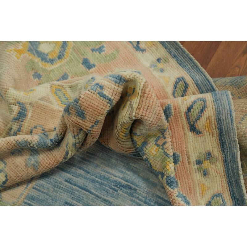 Vegetable Dye Wool Oushak Turkish Area Rug, Medallion Geometric Carpet - 13' 4'' X 9' 10''