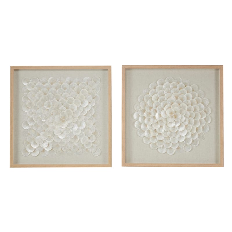 Shell Geometric Handmade Overlapping Shells Shadow Box with Canvas Backing - Set of 2 Cream - Roche River Decor