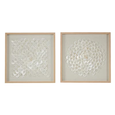 Shell Geometric Handmade Overlapping Shells Shadow Box with Canvas Backing - Set of 2 Cream - Roche River Decor