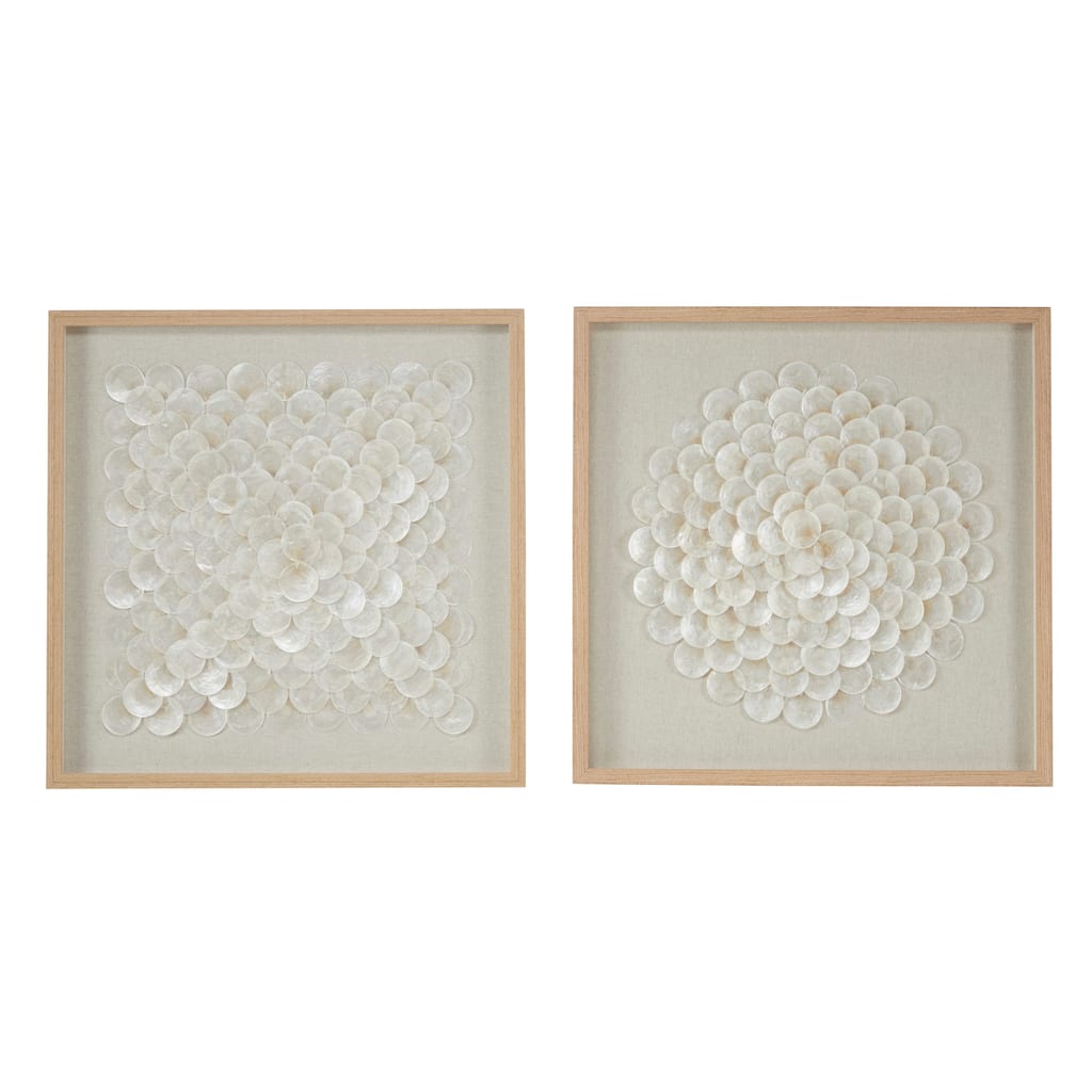 Shell Geometric Handmade Overlapping Shells Shadow Box with Canvas Backing - Set of 2 Cream - Roche River Decor