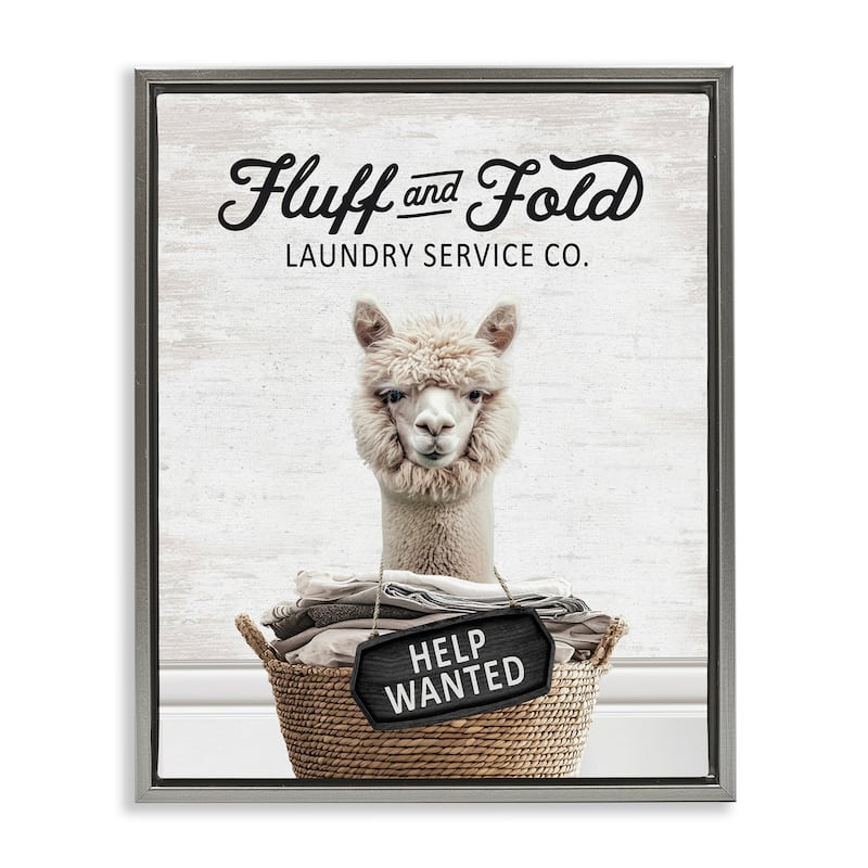 Stupell Fluff & Fold Laundry Framed Floater Canvas Wall Art Design By Lettered and Lined - 25 x 31 - Grey