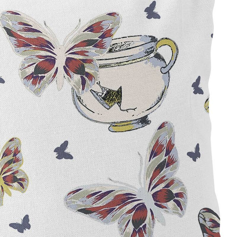 HomeRoots Set of Two 16" X 16" Blue and White Butterfly Blown Seam Animal Print Indoor Outdoor Throw Pillow