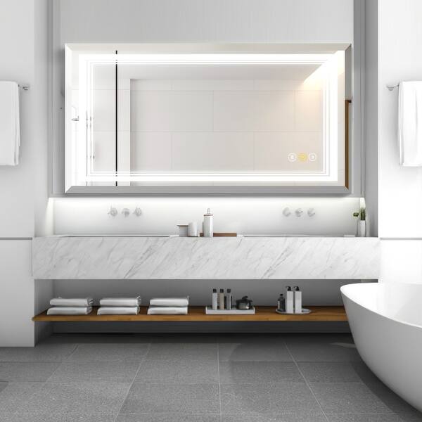 60 in. W x 36 in. H Rectangular Framed Wall Bathroom Vanity Mirror in Fauxy Wood 60 in. W x 36 in. H Rectangular Framed Wall Bathroom Vanity Mirror in Fauxy Wood
