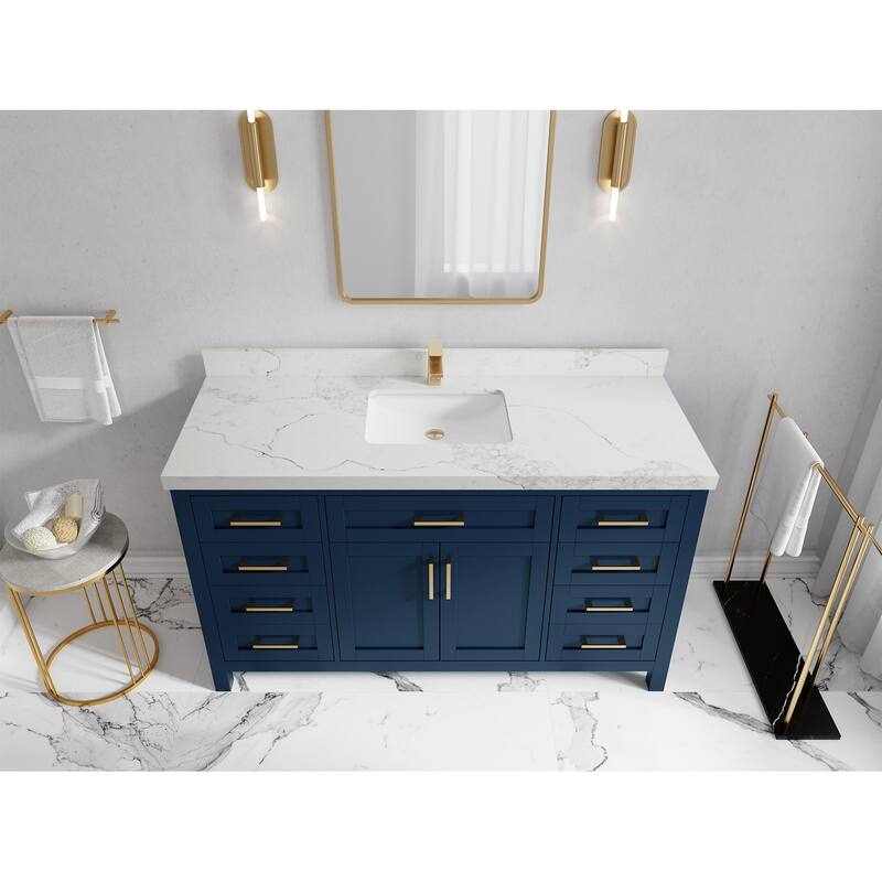 Willow Collections 60 in. W x 22 in. D Cambridge Single Sink Bathroom Vanity with Countertop - 2" Calacatta Nuvo - Navy BLue