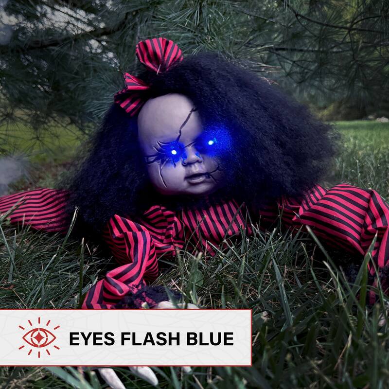 Haunted Hill Farm 44 In. Animatronic Crawling Baby Doll with Light-up Blue Eyes