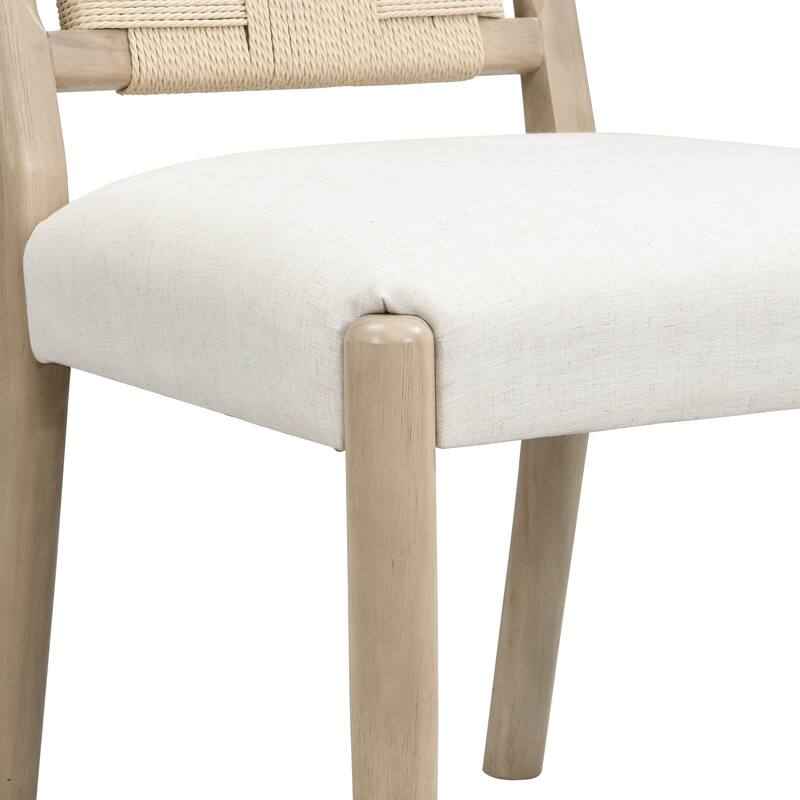 Christopher Knight Home - Modern Upholstered Dining Chairs with Woven Rope Backrest and Rubber Wood Frame (Set of 2)