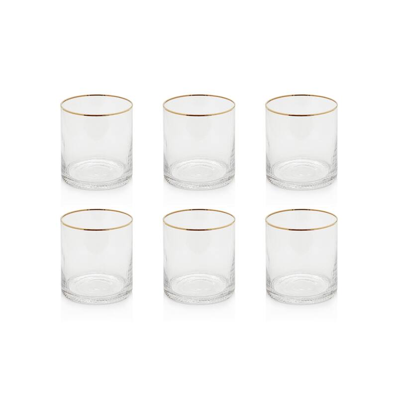 Optic Rock Glasses with Gold Rim, Set of 6
