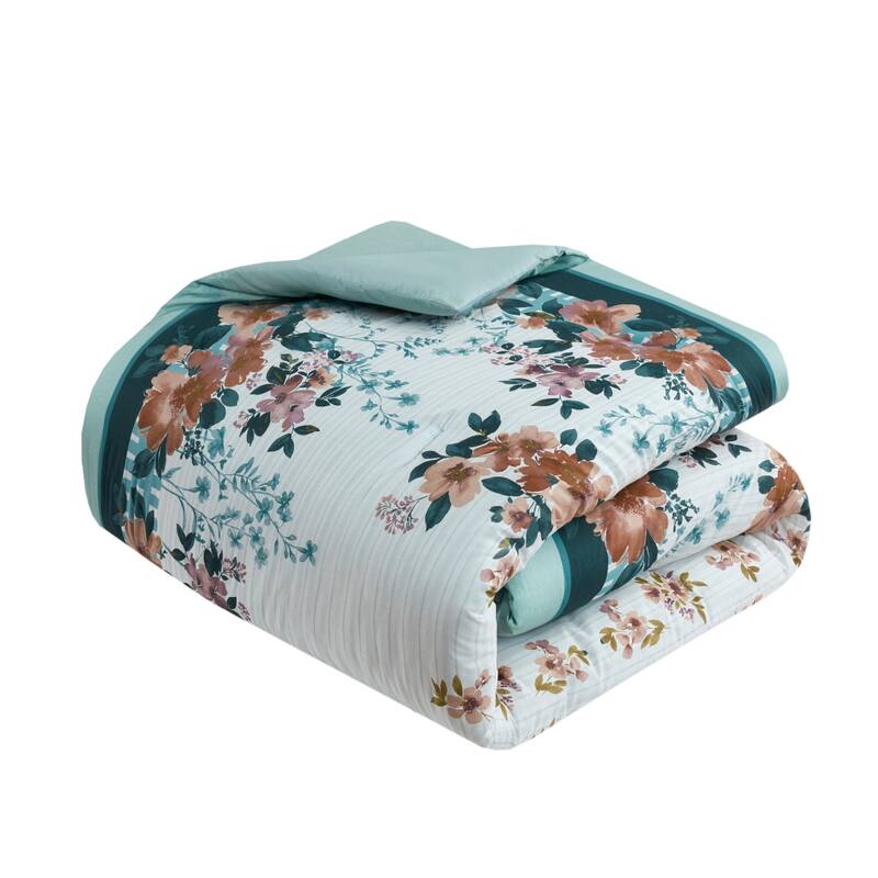 Madison Park Alaina 5 Piece Cotton Floral Comforter Set with Throw Pillows