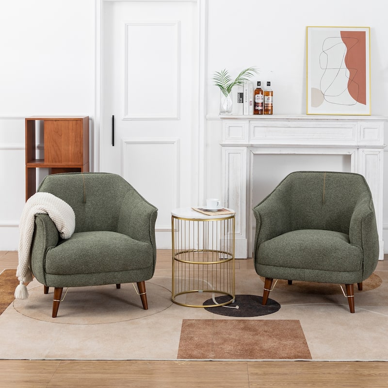 XINMICS Mid-Century Modern Accent Chair, Tufted Upholstered Armchair for Living Room, Bedroom, Set of 2 - Green