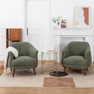 XINMICS Mid-Century Modern Accent Chair, Tufted Upholstered Armchair for Living Room, Bedroom, Set of 2