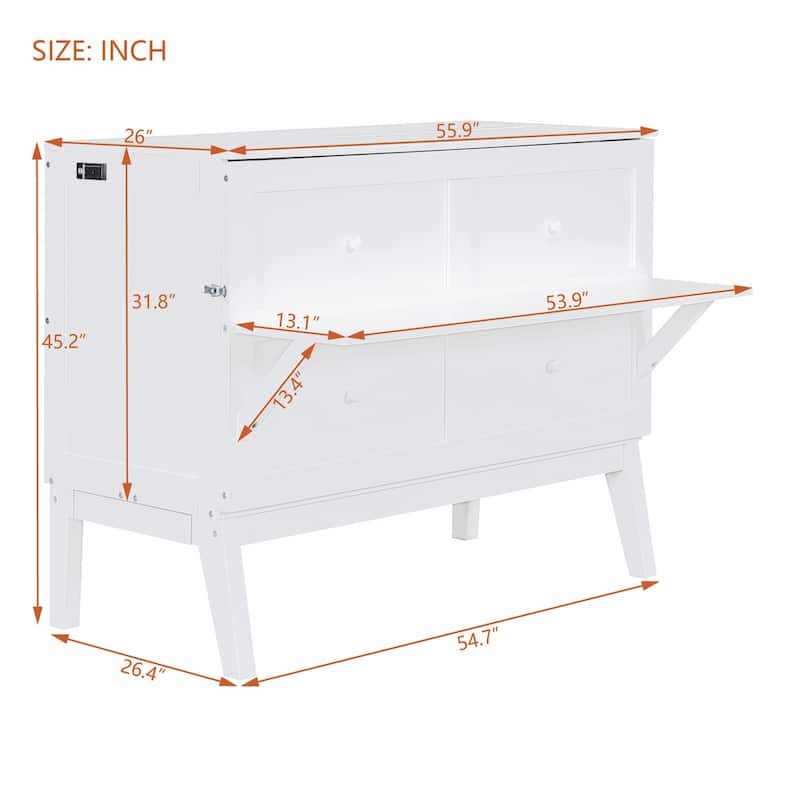 Merax Queen/Full Murphy Bed with USB Port and removable Shelves