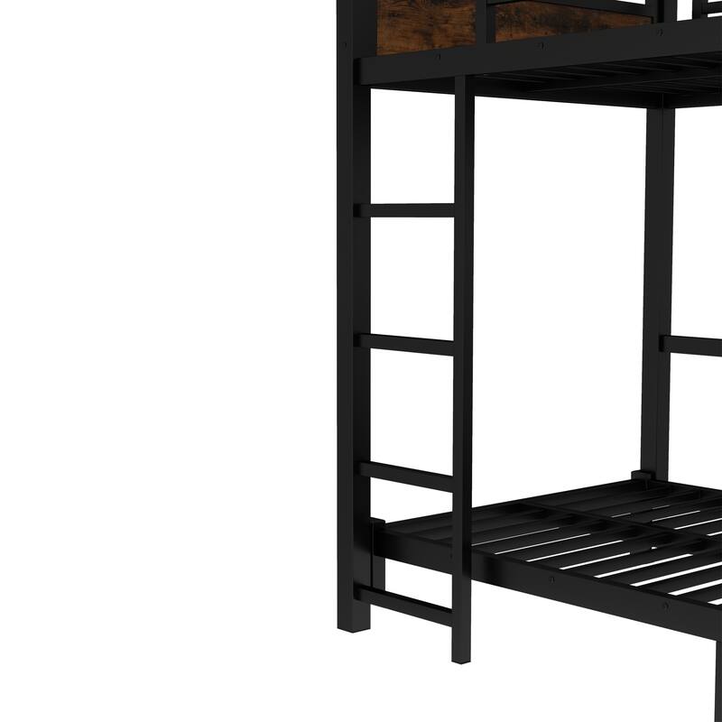 Twin XL over Twin XL Metal Bunk Bed/Metal Loft Bed and Metal Platform Beds,with raised security fence