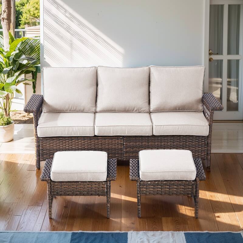 Pocassy Outdoor Swivel Chairs with Sofa Chair Ottoman and Table Set