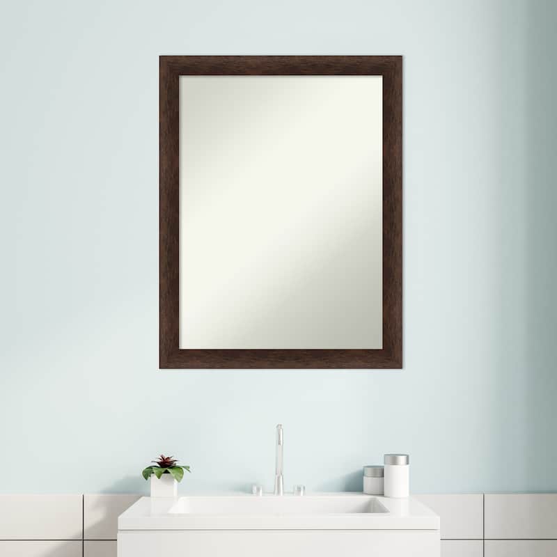 Warm Walnut Narrow Non-Beveled Wood Framed Bathroom Vanity Wall Mirror - Warm Walnut Narrow