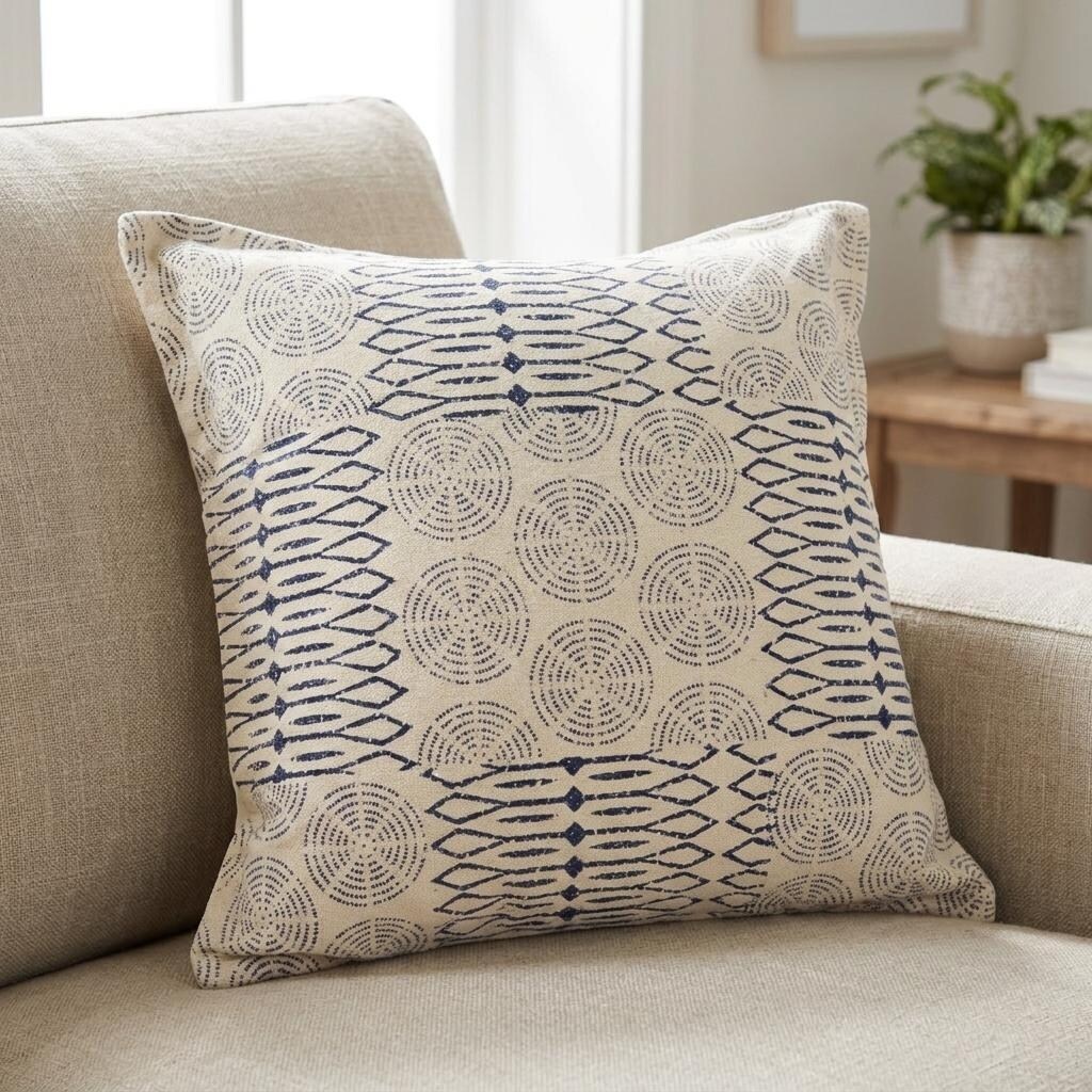 HomeRoots 20" Indigo And Ivory Geometric Cotton Throw Pillow
