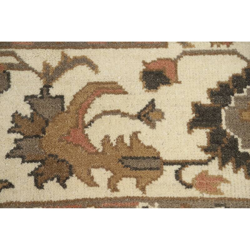 Brown Floral Oushak Indian Area Rug Hand-Knotted Wool Carpet - 9'3" x 12'0"