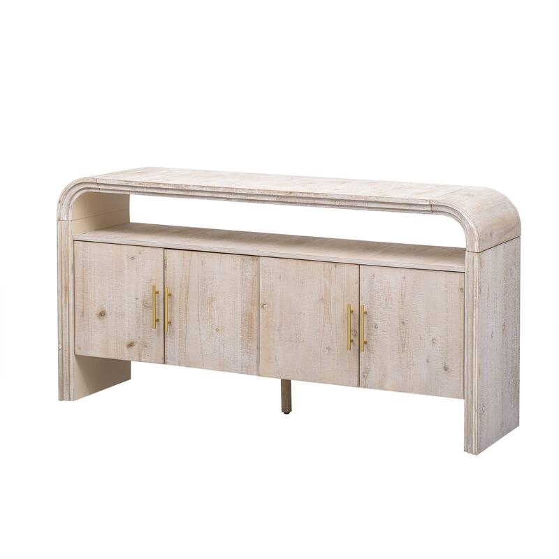 4 Door Arched Sideboard Console Table with Fir Wood Legs, Wooden Display Case Storage Cabinet with Metal Door Handle