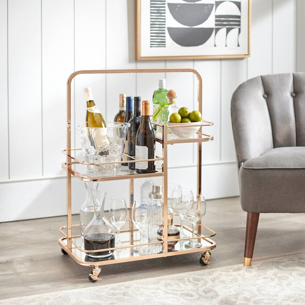 angelo:HOME Alcott 3-tier Goldtone Rolling Metal Bar Cart