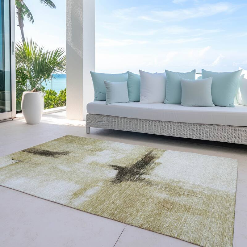 Machine Washable Indoor/ Outdoor Contemporary Abstract Chantille Rug