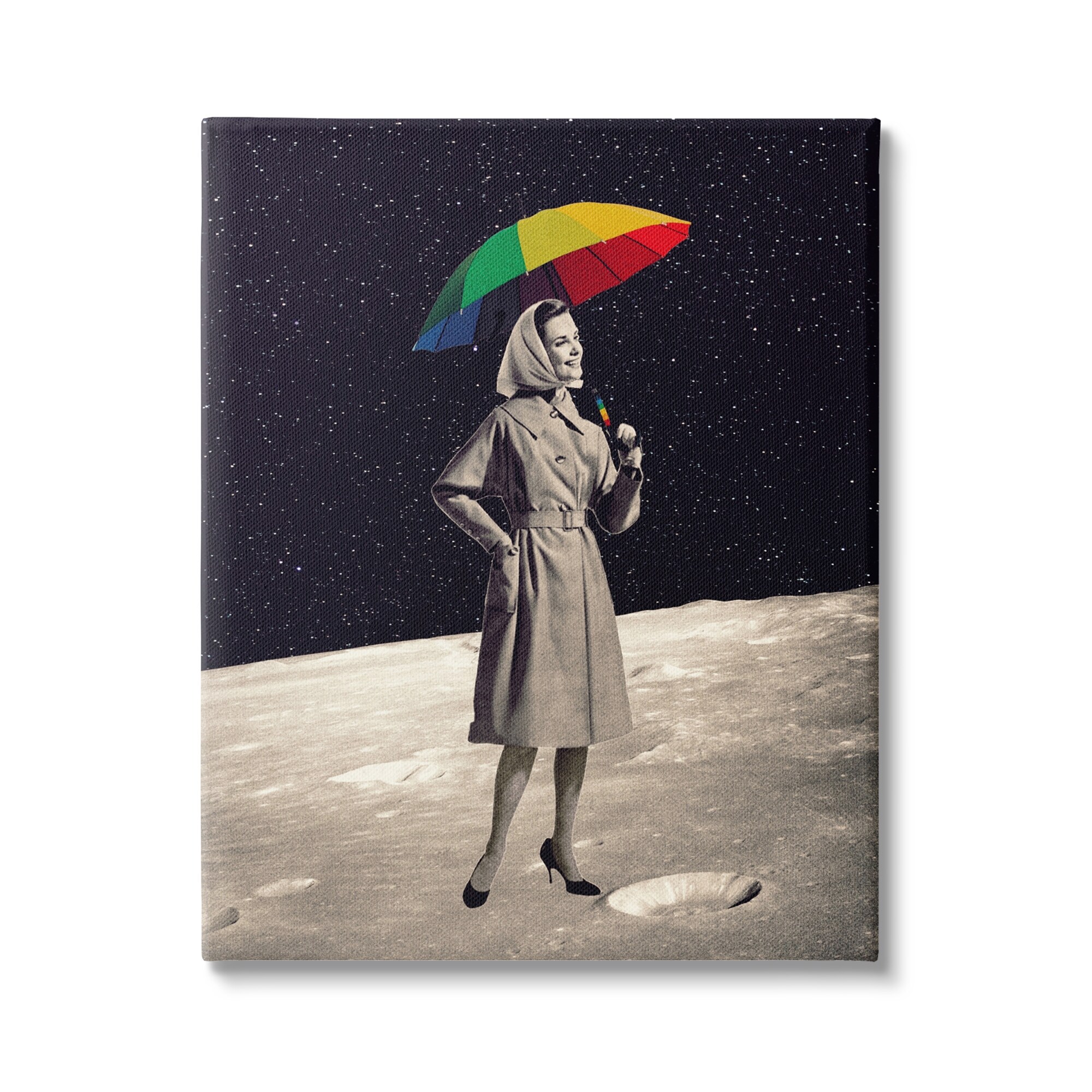 Stupell Vintage Woman Moon Rainbow Outer Space Umbrella Design-image