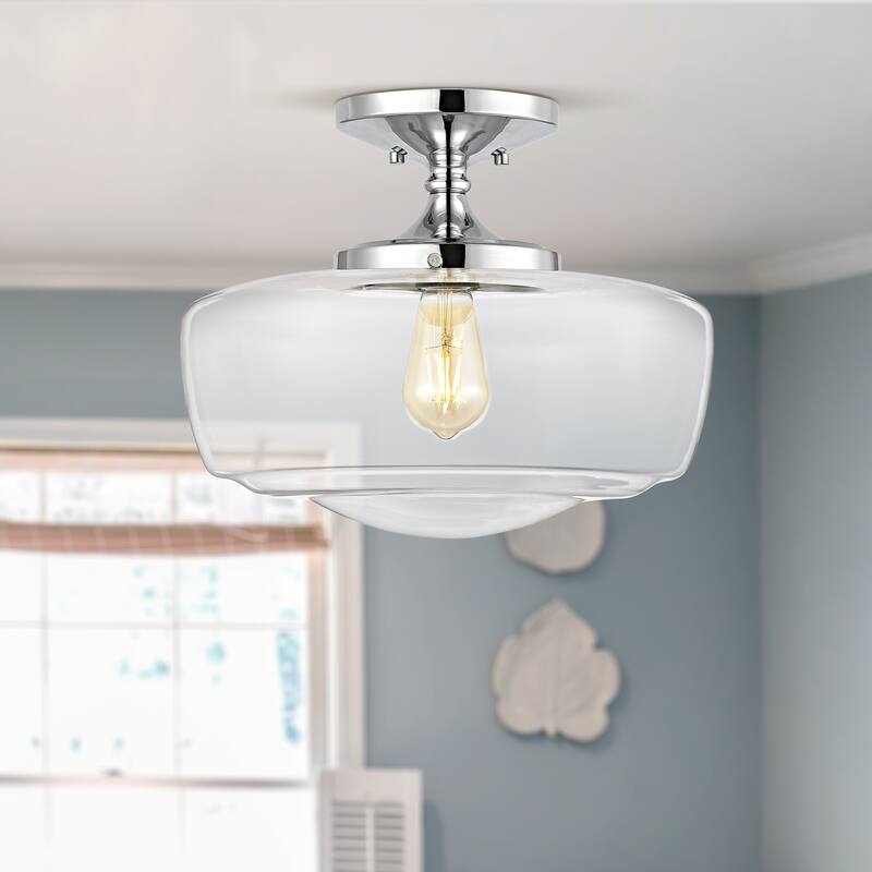 Gaines Glass/Iron Farmhouse Modern LED Flush Mount, by JONATHAN Y