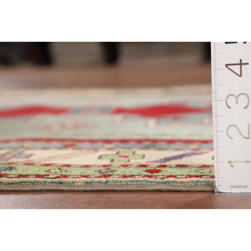 Green Kazak Accent Rug Hand-Knotted Wool Carpet - 3'6" x 4'11"