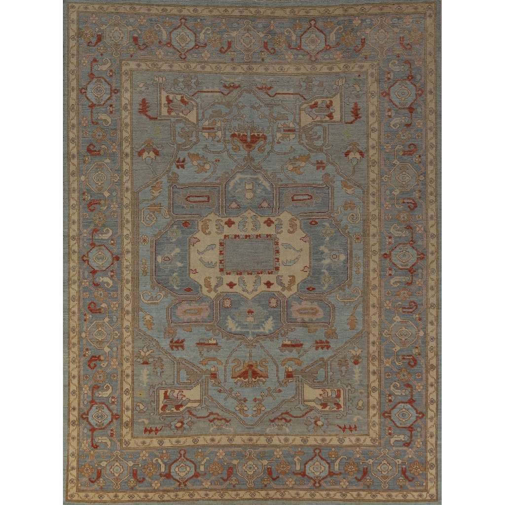 Hand Knotted Oriental 100% Wool Carpet Transitional Medallion Navy Blue & Blues Oushak Area Rug - 9' 10'' X 8' 5''
