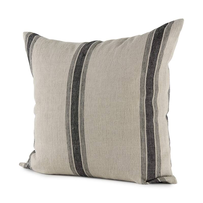 Beige and Black Striped Pillow Cover - 20"W x 20"D x 1"H