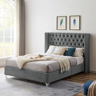 マットレス bubob326 Upholstered Platform Bed, Queen Size Bed Frame with Nailhead
