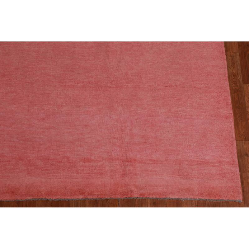 Hand Knotted Oriental 100% Wool Carpet Modern Solid Pink Gabbeh Area Rug - 11' 9'' X 9' 1''