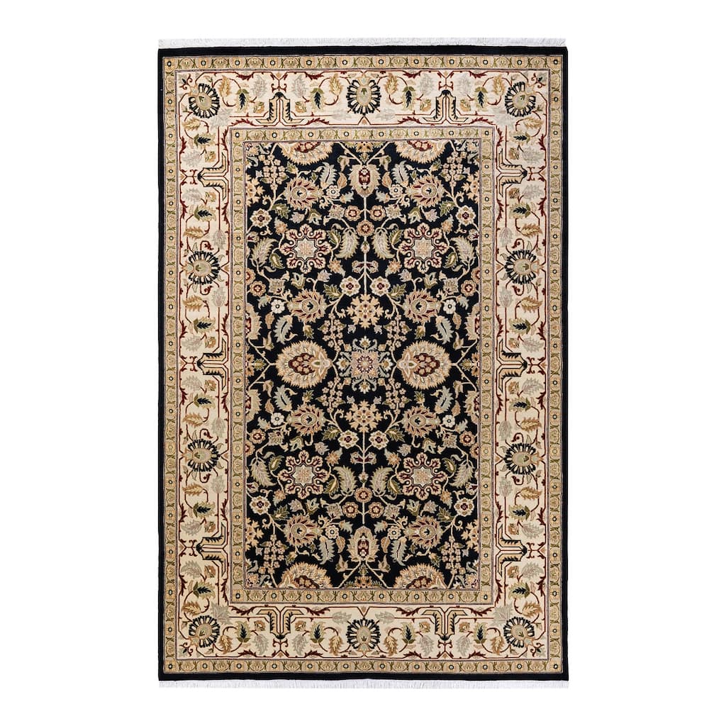 Overton Handknotted Wool Traditional Oriental Black Area Rug - 6' x 9'
