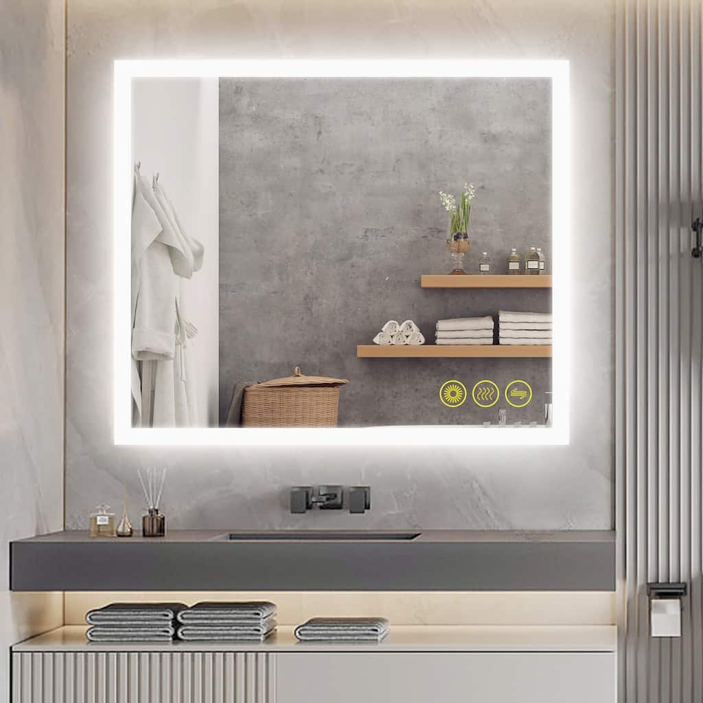SmartGlow 30x36" Rectangular Dimmable LED Frameless Anti-Fog Bathroom Vanity Mirror - Clear