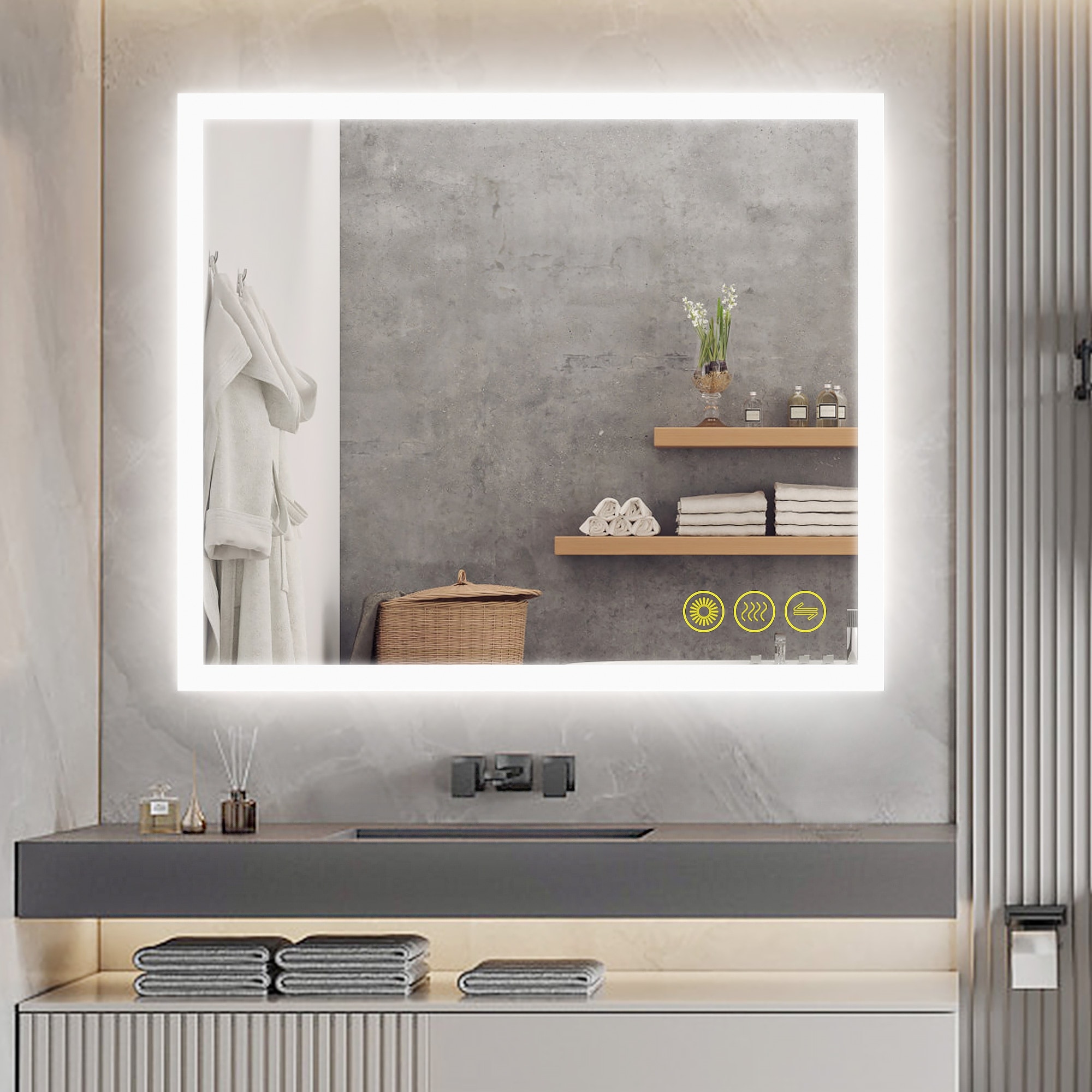 SmartGlow 30x36" Rectangular Dimmable LED Frameless Anti-Fog Bathroom Vanity Mirror - Clear