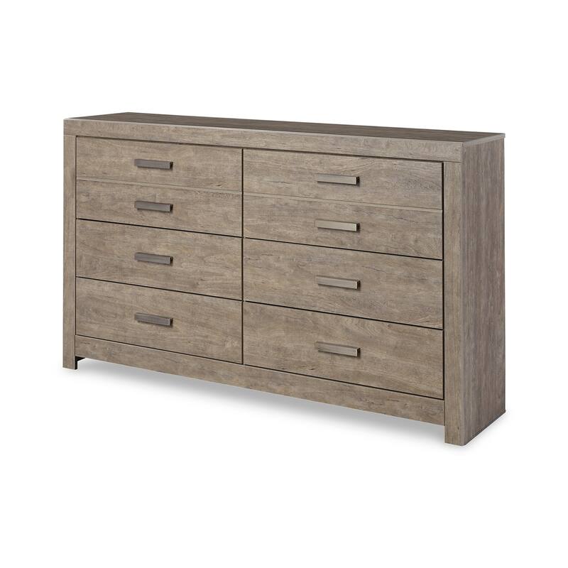 Kulv 62 Inch Dresser, 6 Storage Drawers, Modern Taupe Gray Laminate