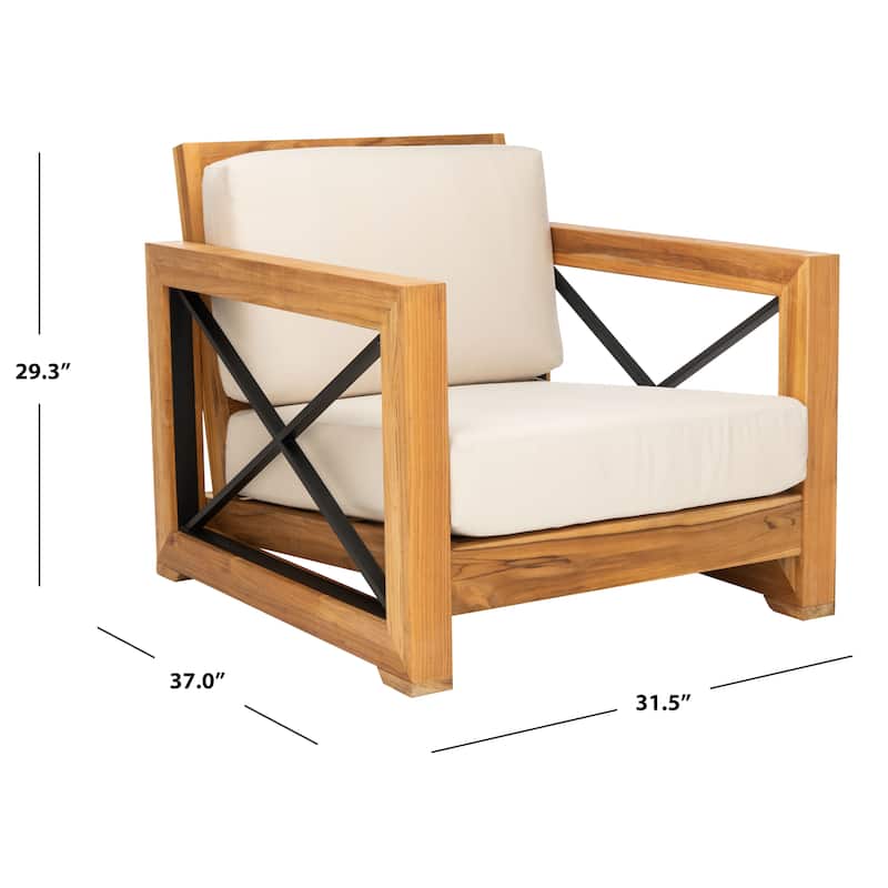 SAFAVIEH Couture Dorthy Beige Teak Outdoor Patio Chair - 32" W x 37" D x 29" H - 32W x 37D x 29H