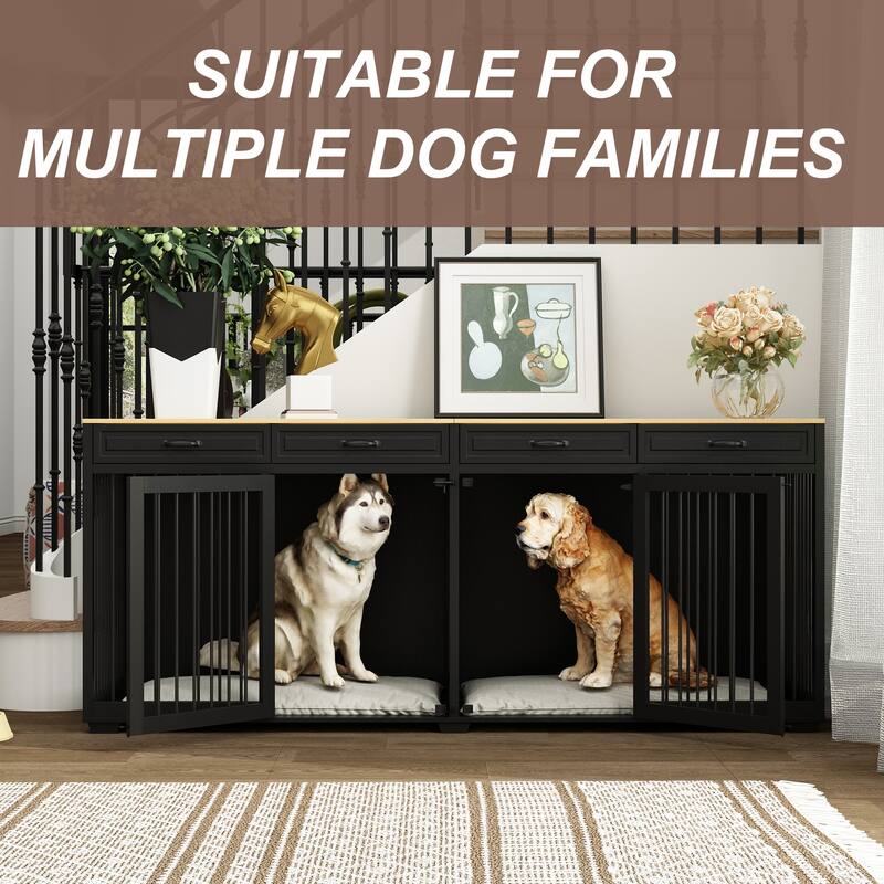 Wooden Dog Crate Kennel with 4 Drawers,Divides for 2 Large Dogs Indoor