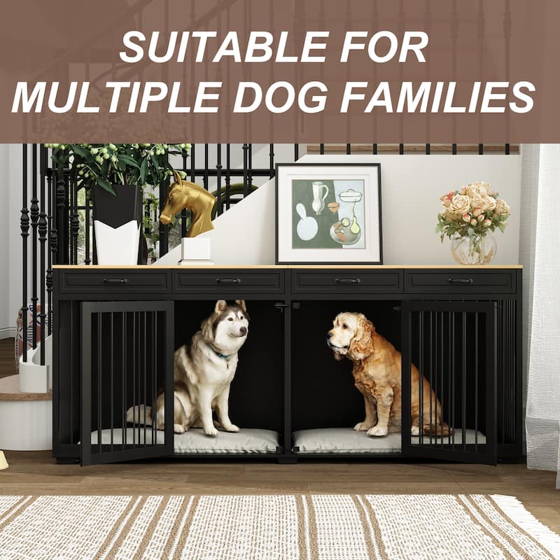 Wooden Double Dog Crates Indoor Furniture with Divider and 4 Drawers