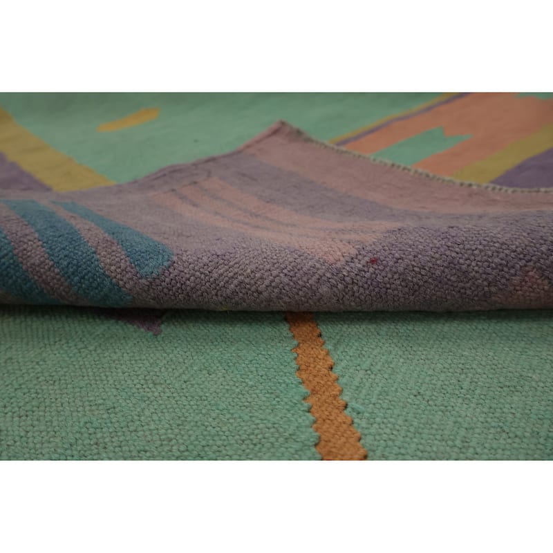 Hand Woven Oriental 100% Wool Carpet Southwestern Tribal Green Kilim Area Rug - 9' 8'' X 8' 9''