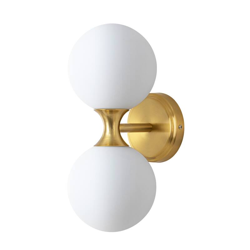 2-Light 13.7 in. Modern Brass Frosted Glass Globe Bathroom Vanity Light Up & Down Wall Sconce