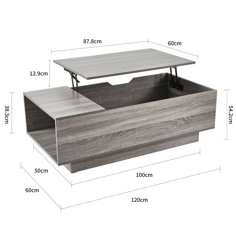 New Adjustable Top Coffee Table in Walnut or Grey, Rectangle Living Room Desk with Storage