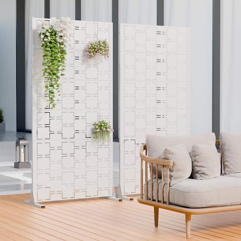 Modern Metal Privacy Screen Outdoor Decorative Partition with Stable Base Hanging Plant-Friendly Panel - 60"H x 30"W