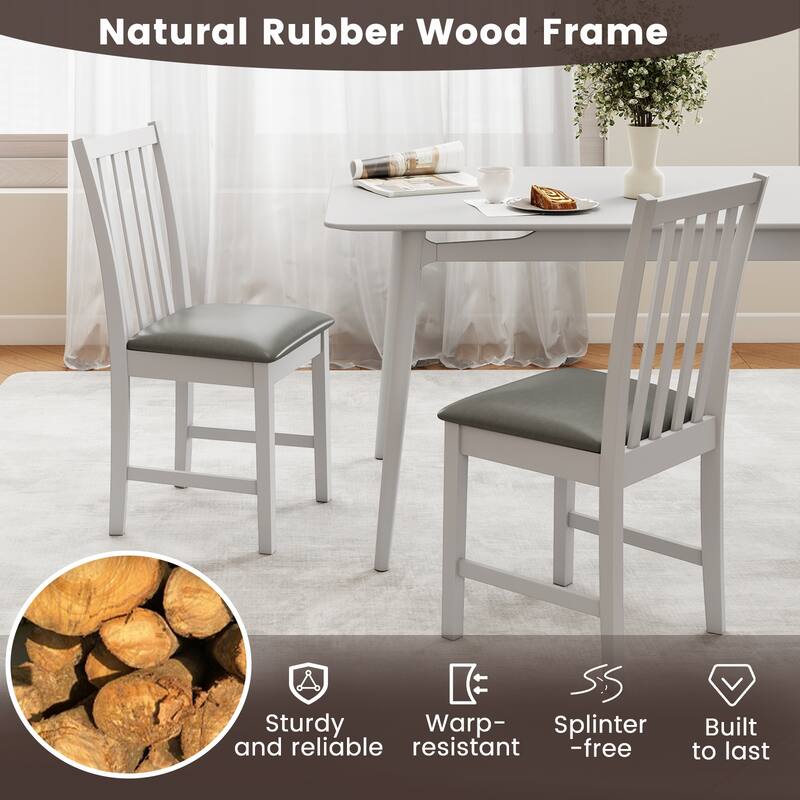 Set of 2 Upholstered Dining Chairs with PVC Leather Seats and Rubber Wood Legs Kitchen Chairs - 16" x 20" x 36"
