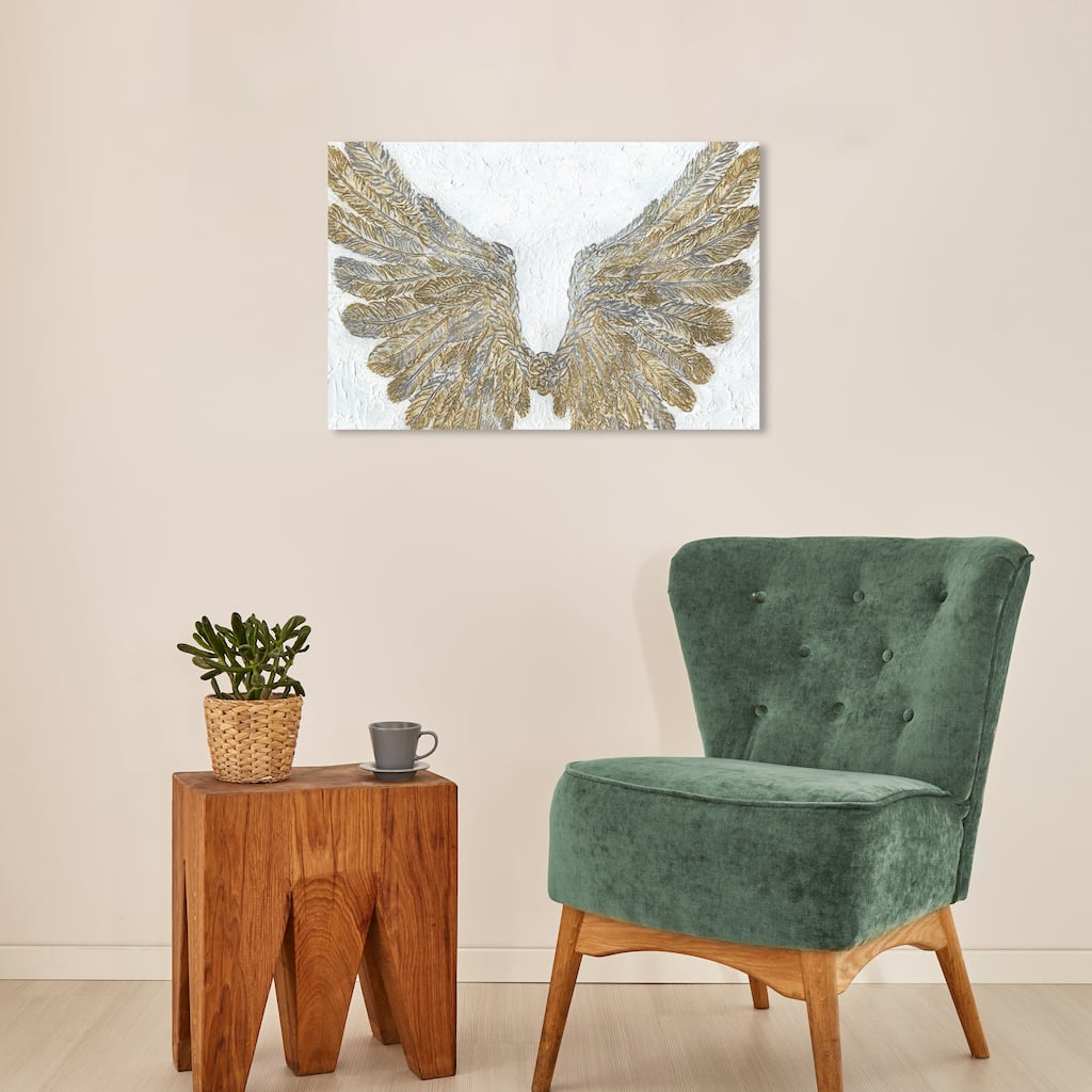 Wynwood Studio Canvas Fashion and Glam Wings Art Gray and Off-white Modern & Contemporary Wall Art Canvas Print