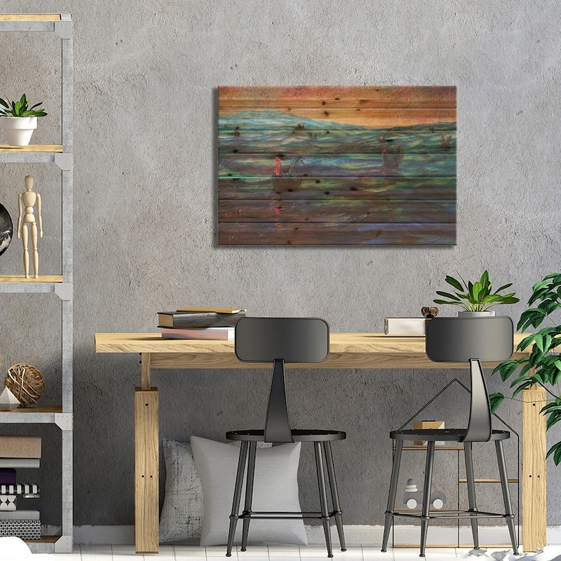 Black Roosters Print On Wood by Iris Scott - Multi-Color