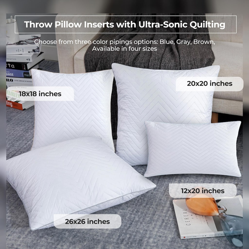 Set of 2 Decorative Throw Pillow Insert Quilting, Sofa Pillow Insert