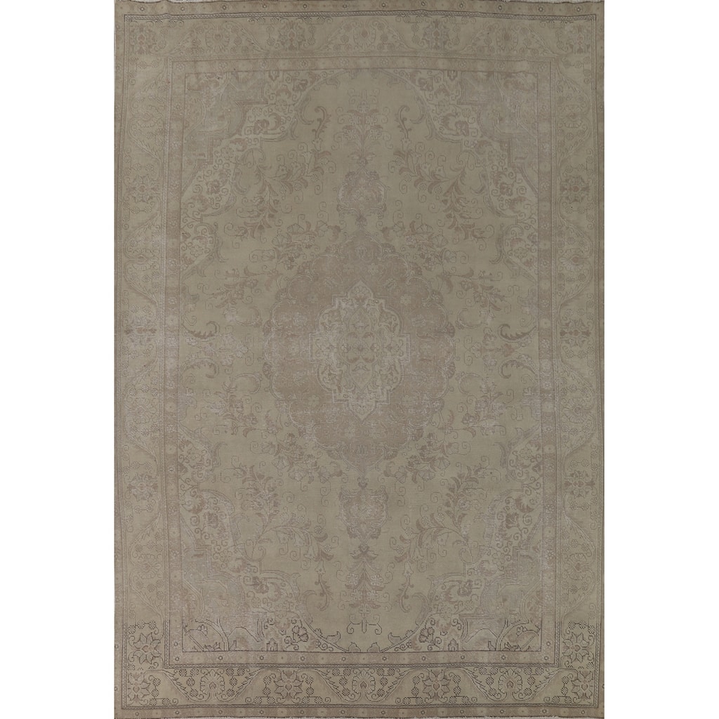 Distressed Tabriz Vintage Persian Rug Handmade Wool Carpet - 9'4" x 12'8"