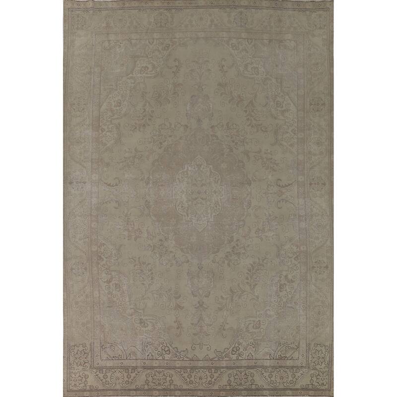 Distressed Tabriz Vintage Persian Rug Handmade Wool Carpet - 9'4" x 12'8"