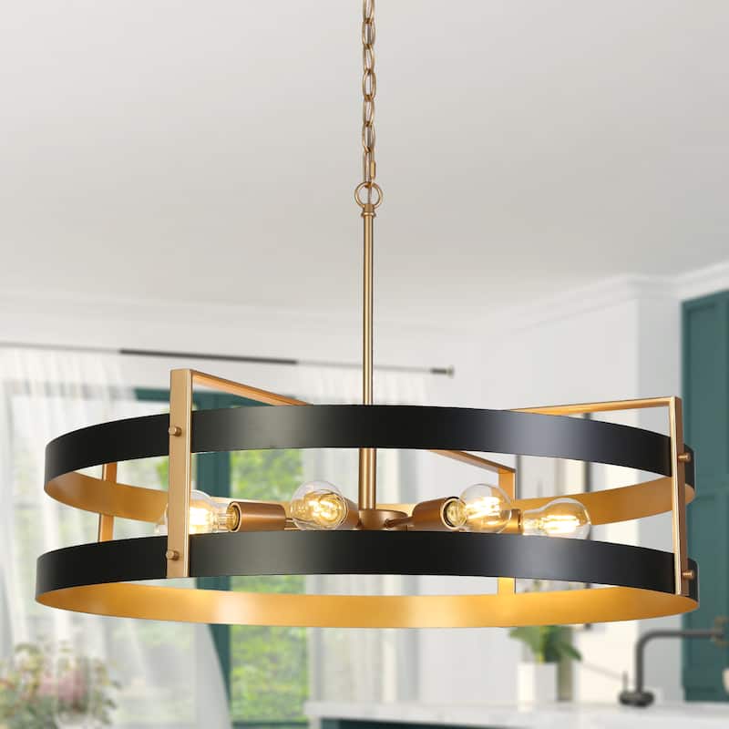 Modern 8-Light Farmhouse Large Drum Chandelier Dining Table Metal Pendant - 32.3"W x 32.3"D x 24.7" - 116.7"H