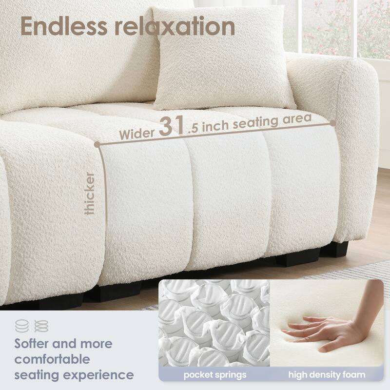 110" Modular L-Shaped Sectional Sofa with Ottoman, Boucle Fabric Couch, High Density Foam Seating